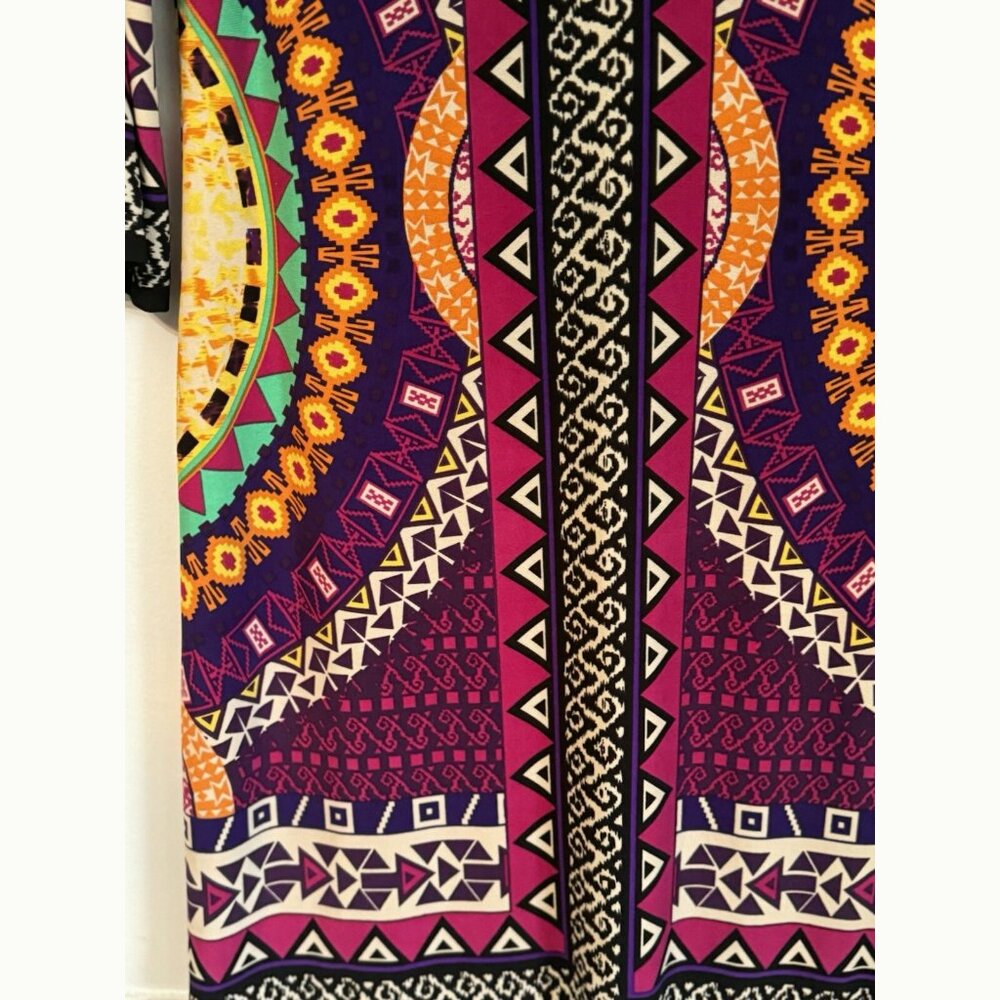 Vintage ICE Geometric Tribal Shift Dress Women’s 8 Multicolor 3/4 Sleeves Boho - Picture 3 of 7